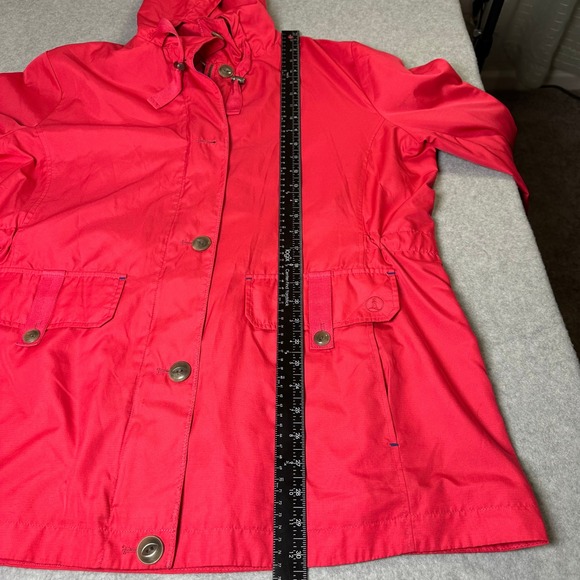 Vintage Women's Red Hooded Rain Jacket Casual Lightweight Windbreaker - Picture 8 of 12